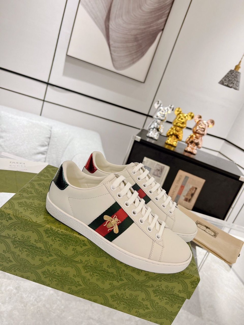 White Leather Bee Stripe Sneaker